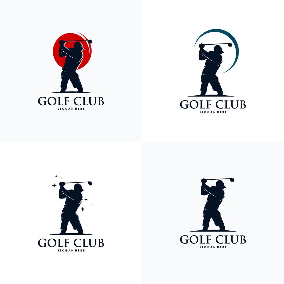 conjunto de modelo de design de logotipo de jogador de golfe vetor