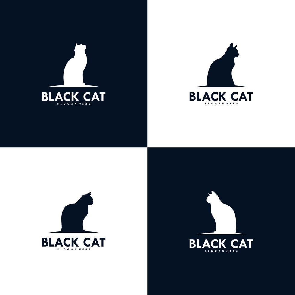 conjunto de design de logotipo de gato preto vetor