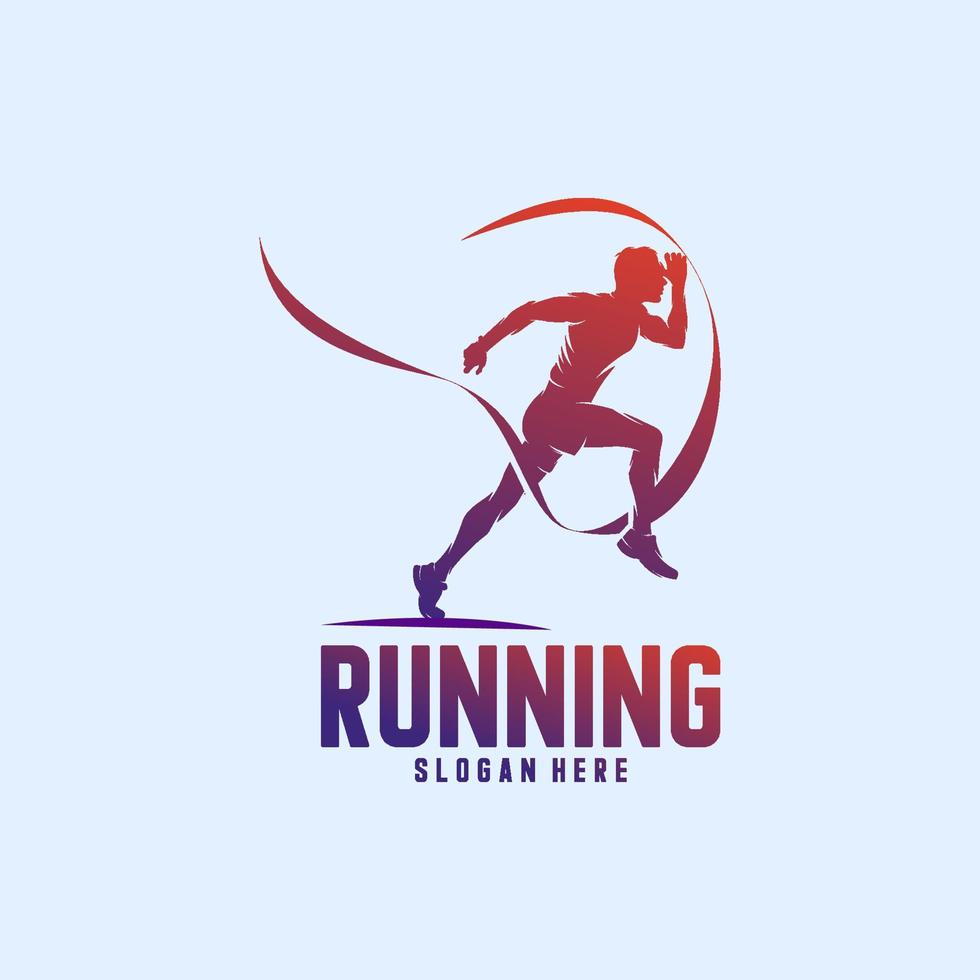logotipo de silhueta de homem correndo com fita de acabamento vetor