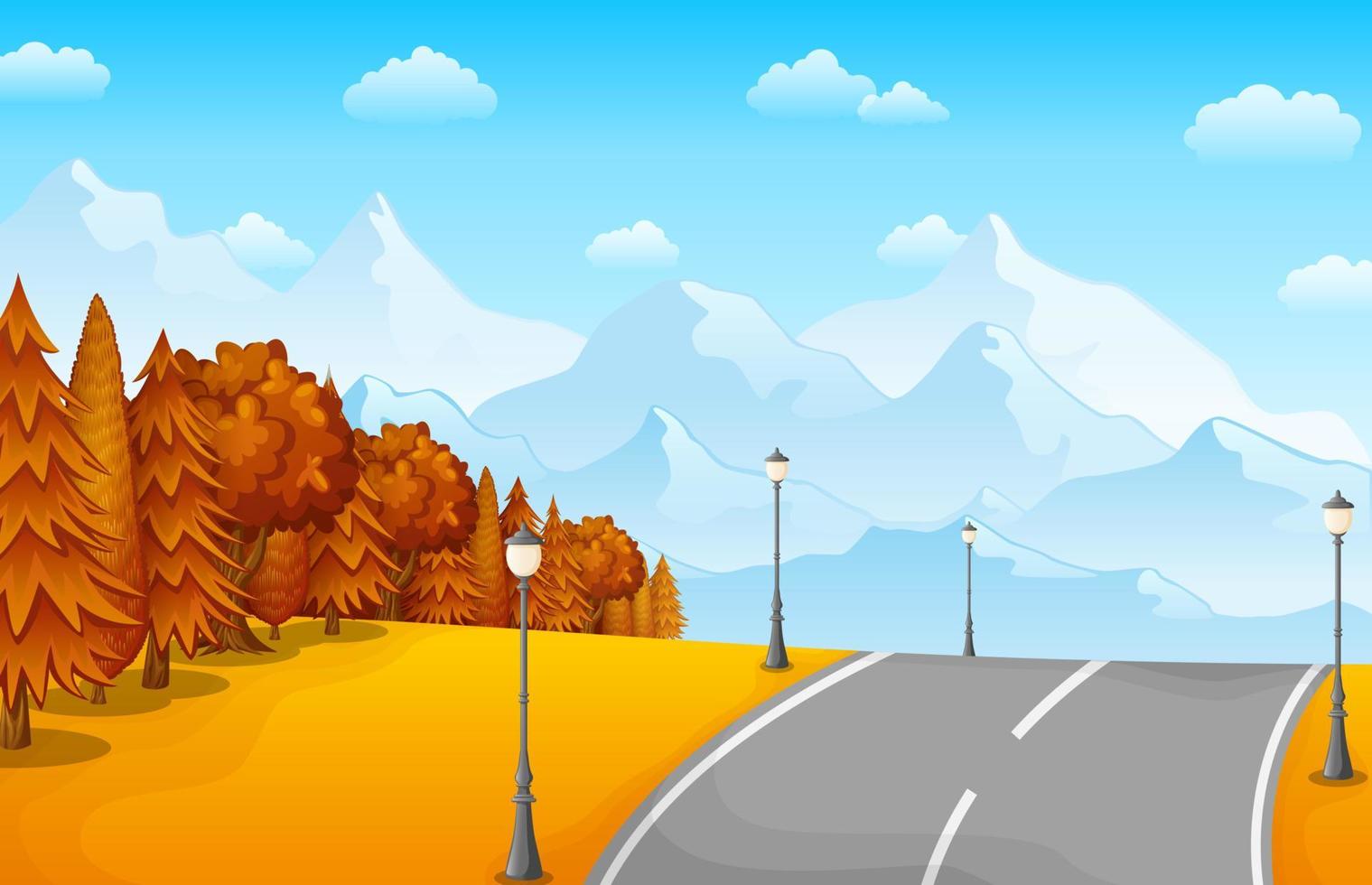 ilustração vetorial da paisagem de outono com montanhas e árvores vetor