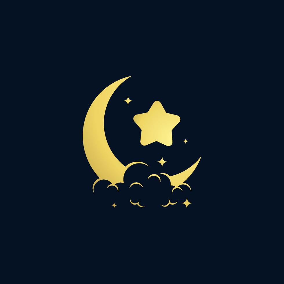 elegante design de logotipo de lua crescente e estrela vetor