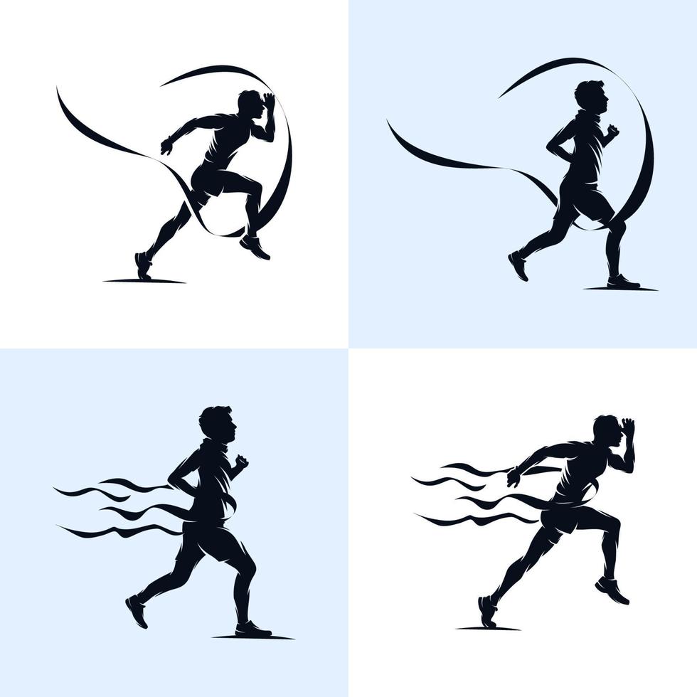 conjunto de modelo de design de logotipo de maratona de atletismo de corrida de sprint vetor