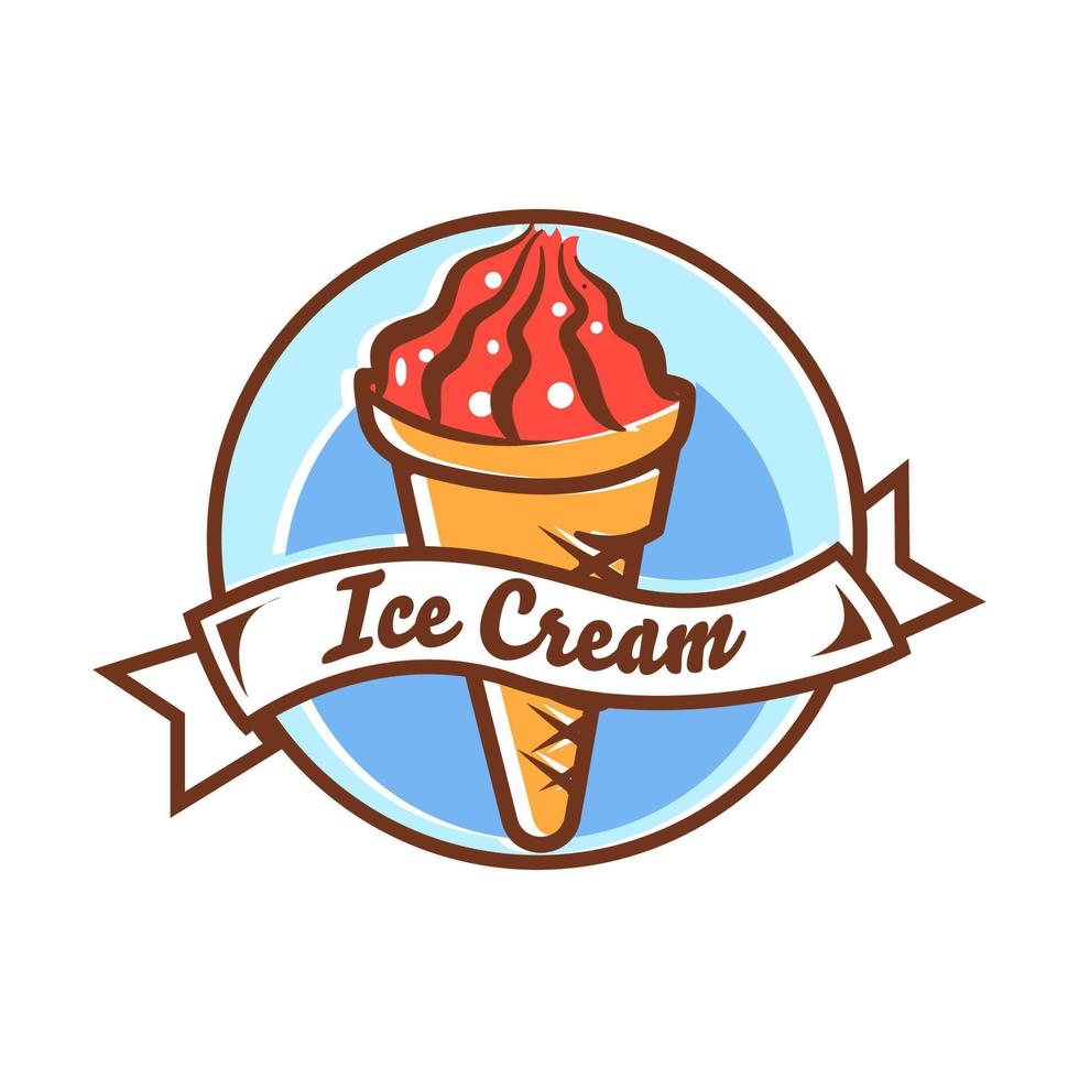 modelo de logotipo de sorvete minimalista no cone de waffle. ícone de vetor de sorvete. ilustração de estilo desenhado à mão para design de adesivo e camiseta.