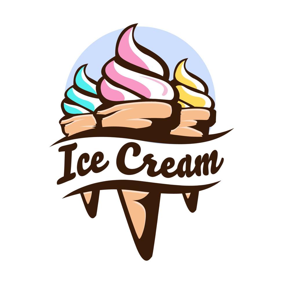 modelo de logotipo de sorvete minimalista no cone de waffle. ícone de vetor de sorvete. ilustração de estilo desenhado à mão para design de adesivo e camiseta.