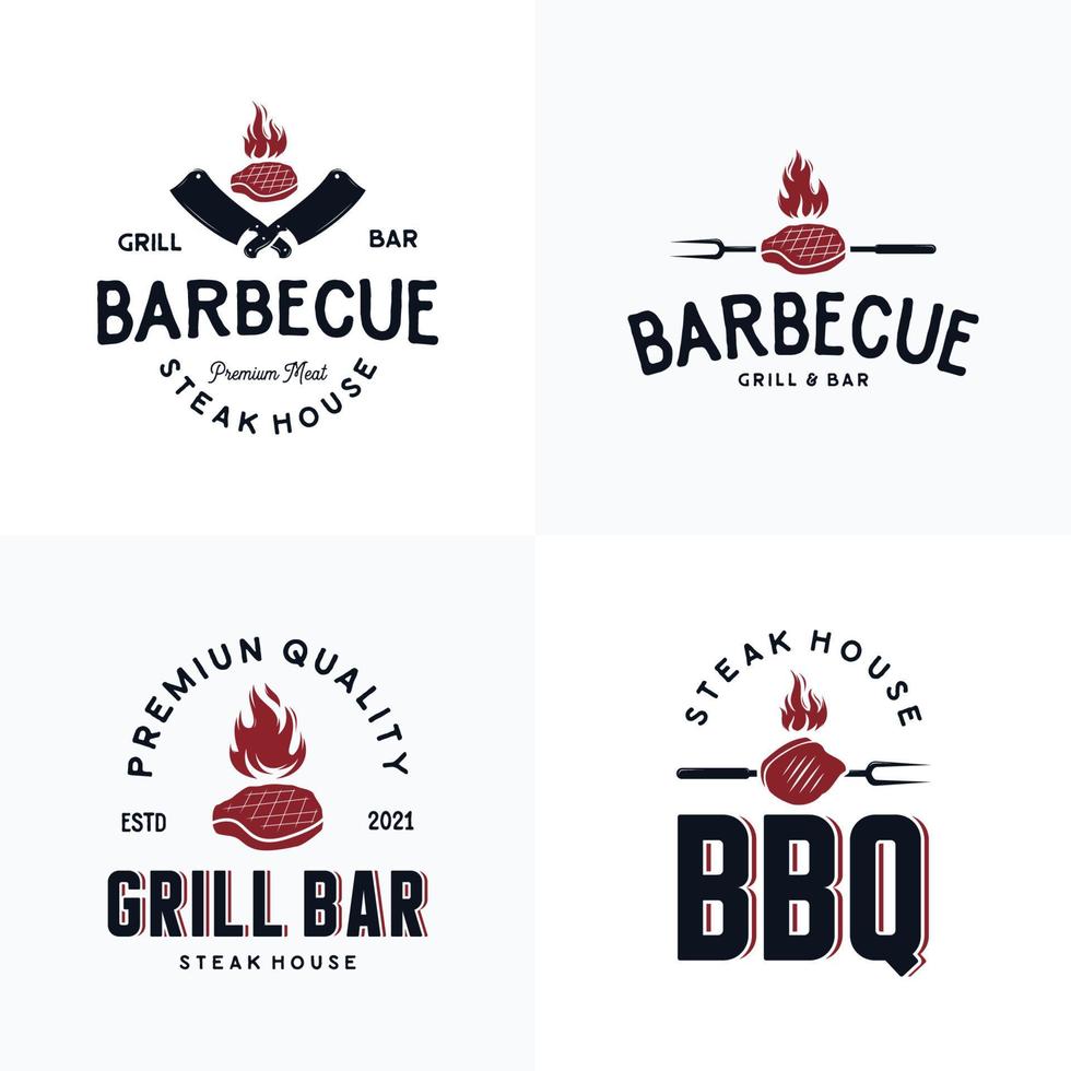 coleção de conjunto de logotipo de churrasco e churrascaria vetor