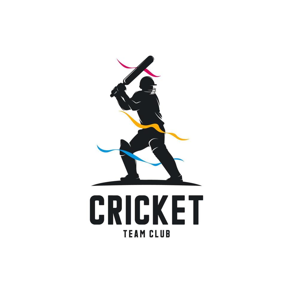 vetor de design de logotipo de silhueta de jogador de críquete
