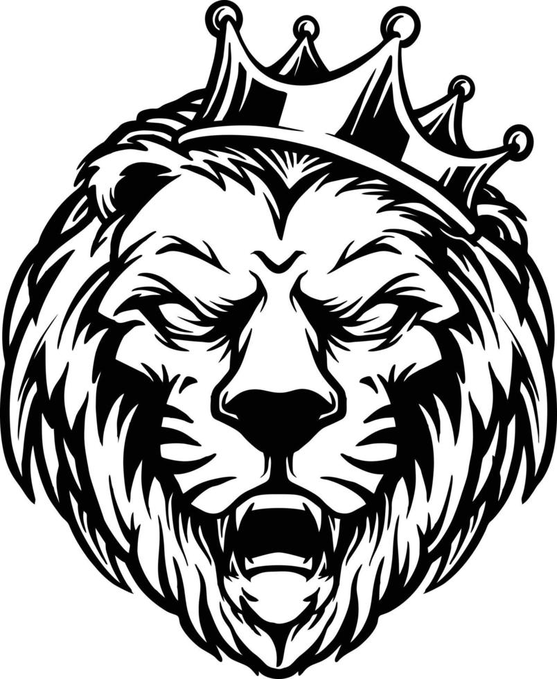 silhueta de coroa de rei leão com raiva vetor