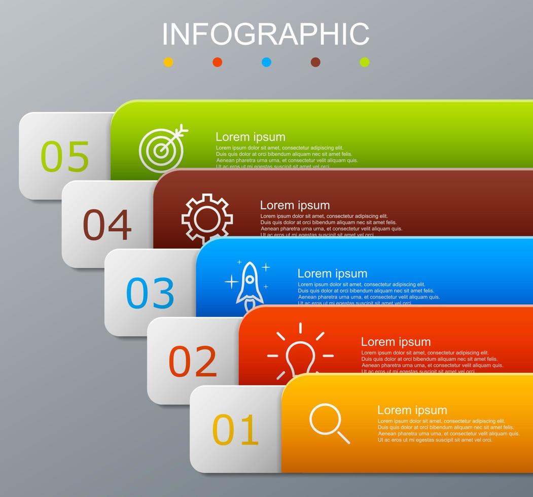 modelo de infográfico com a imagem de 5 retângulos vetor