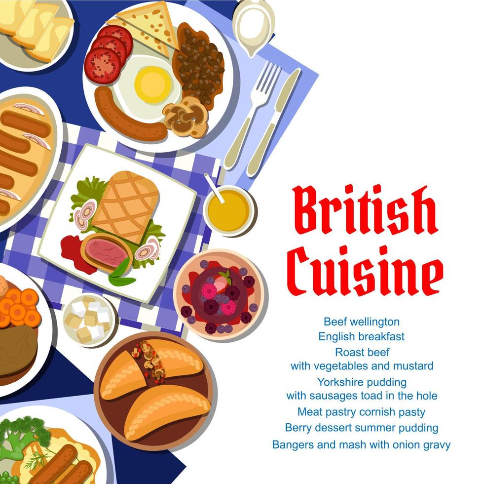 capa de vetor de menu de refeição de restaurante de cozinha britânica