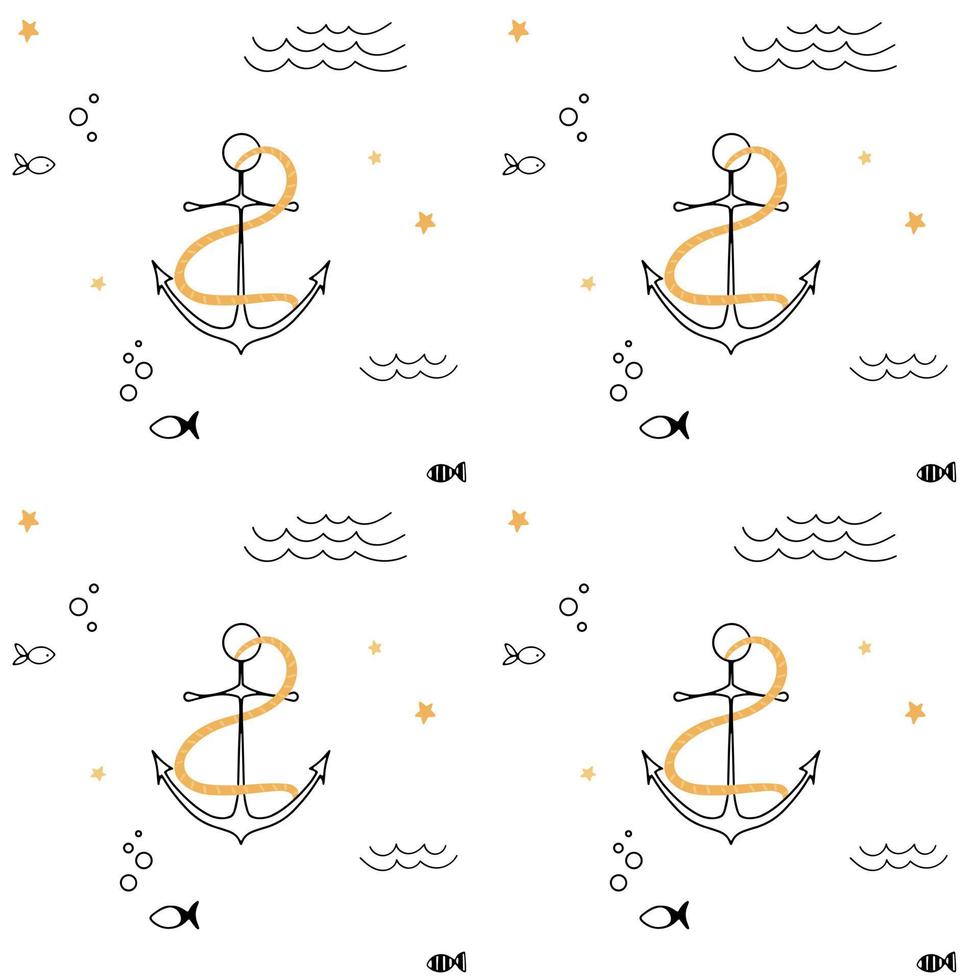 bonito padrão sem emenda com um tema náutico. fundo do oceano e da vida marinha para tecido e embalagem. ilustração vetorial para crianças. vetor