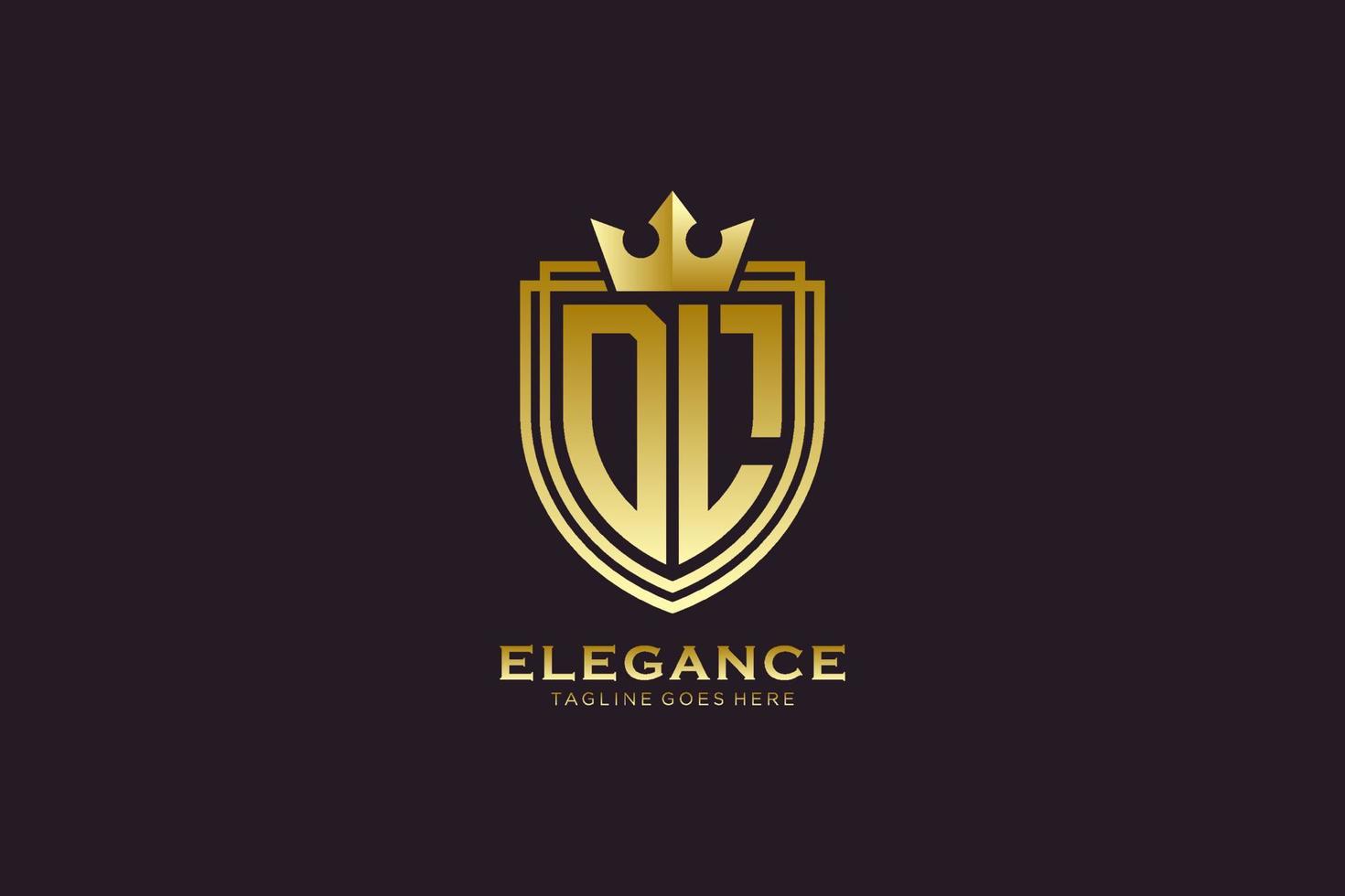 logotipo de monograma de luxo elegante inicial dl ou modelo de crachá com pergaminhos e coroa real - perfeito para projetos de marca luxuosos vetor