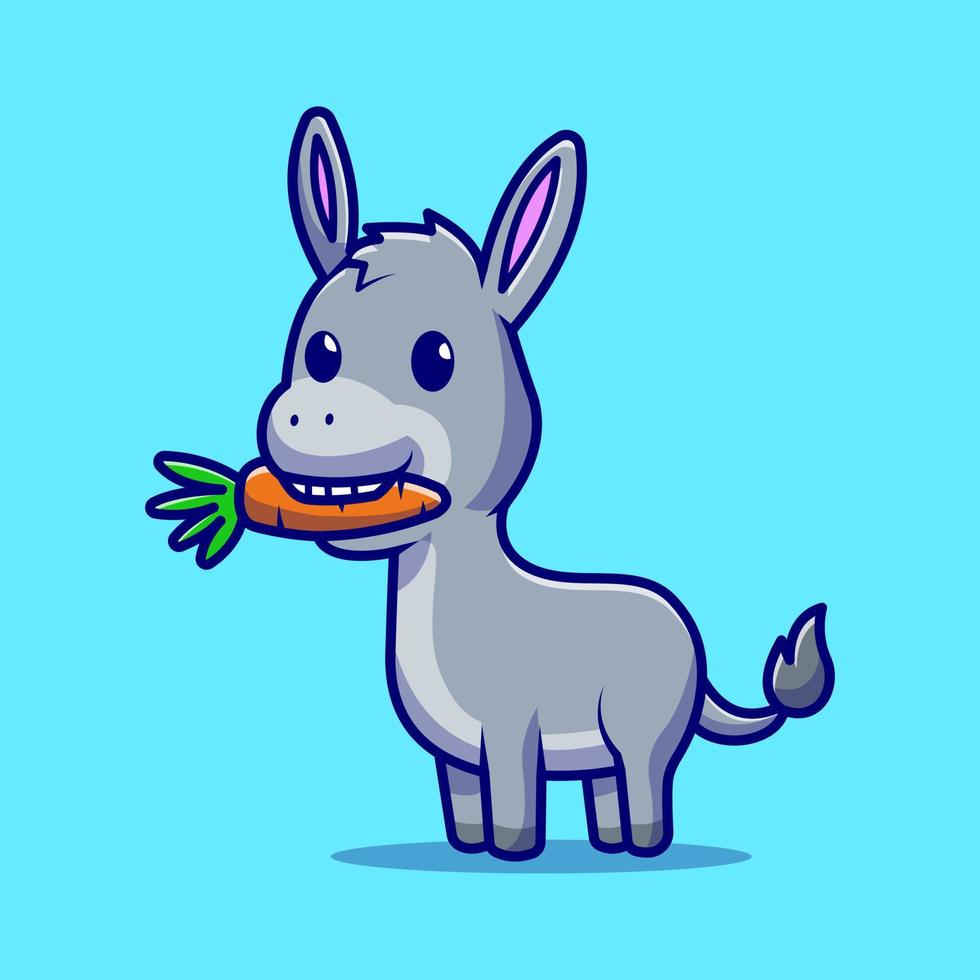 burro bonito comendo ilustração de ícone de vetor de desenhos animados de cenoura. conceito de ícone de comida animal isolado vetor premium. estilo de desenho animado plano