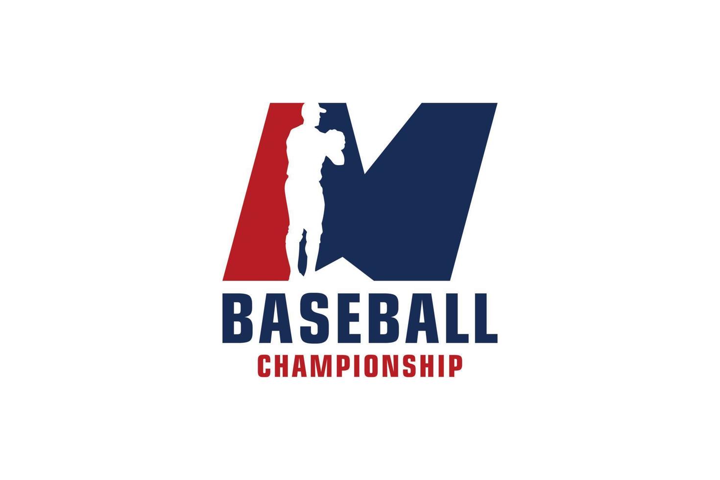 letra m com design de logotipo de beisebol. elementos de modelo de design vetorial para equipe esportiva ou identidade corporativa. vetor