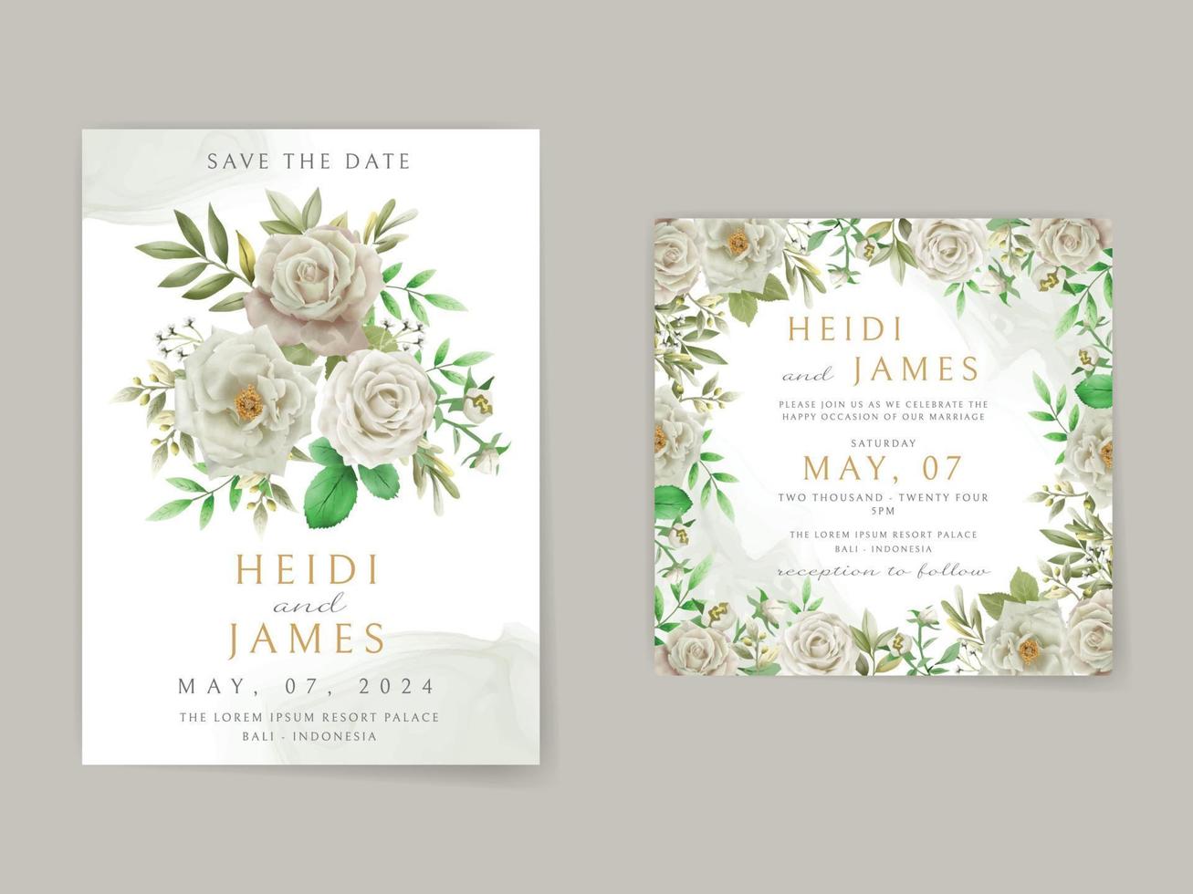 design de flores brancas de convite de casamento elegante vetor
