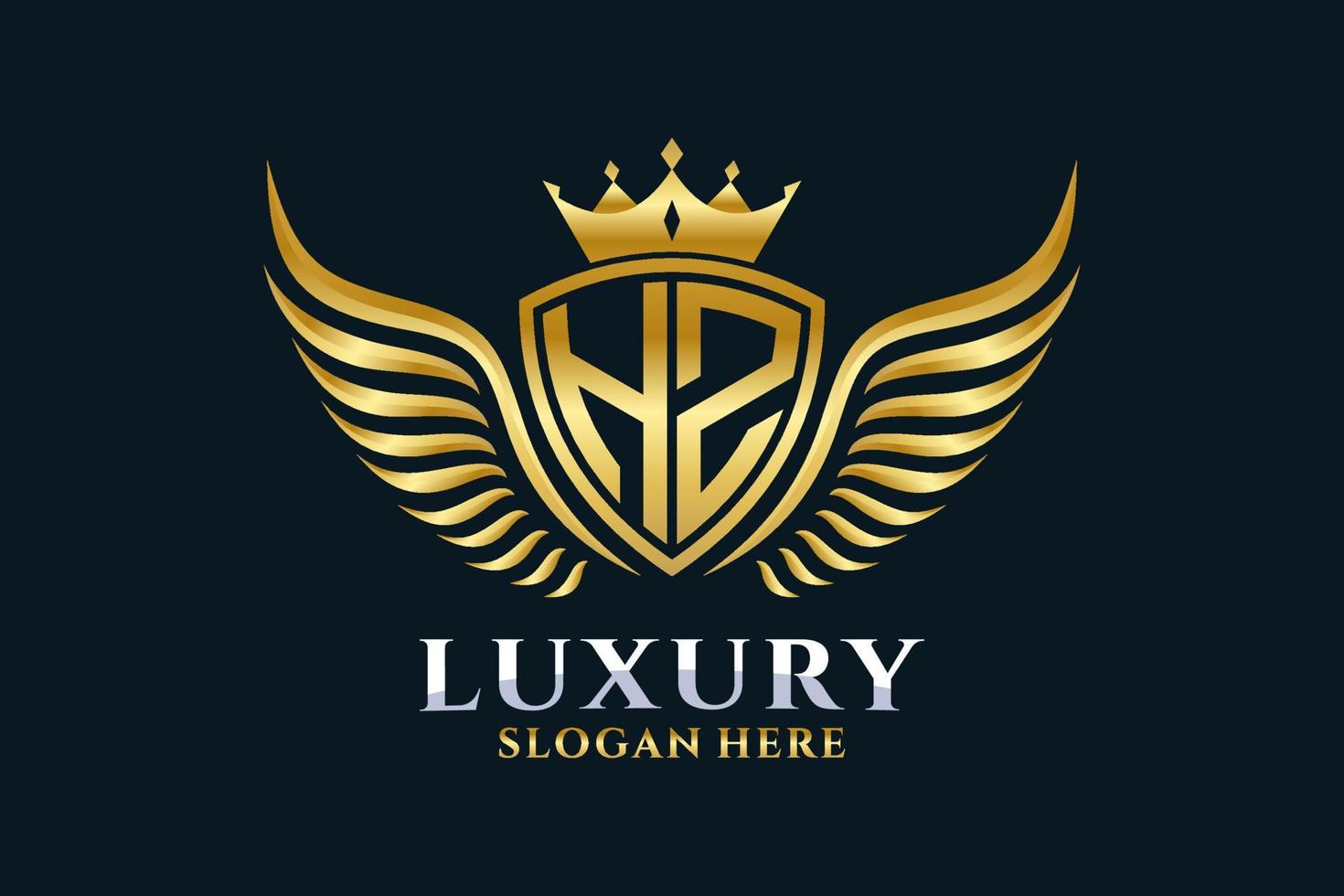 luxo royal wing letter hz crista ouro logotipo vetor, logotipo da vitória, logotipo da crista, logotipo da asa, modelo de logotipo vetorial. vetor