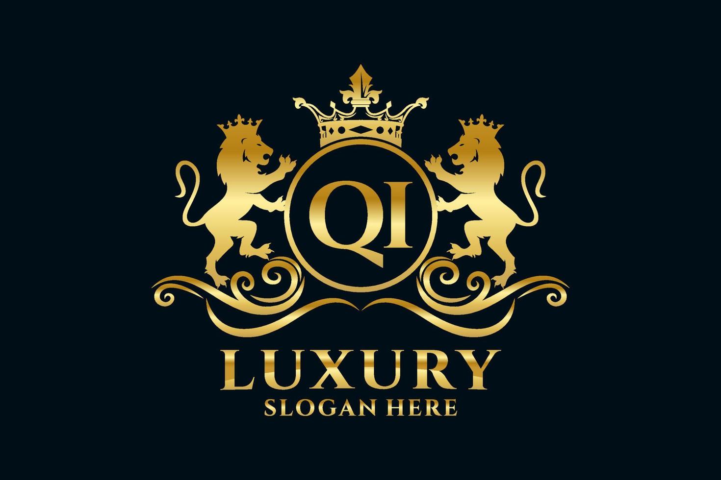 modelo de logotipo de luxo real de leão de letra qi inicial em arte vetorial para projetos de marca luxuosos e outras ilustrações vetoriais. vetor