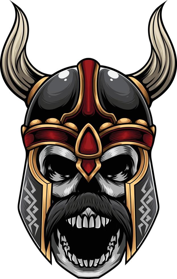 ilustração vetorial de crânio usando capacete viking em estilo vintage vetor