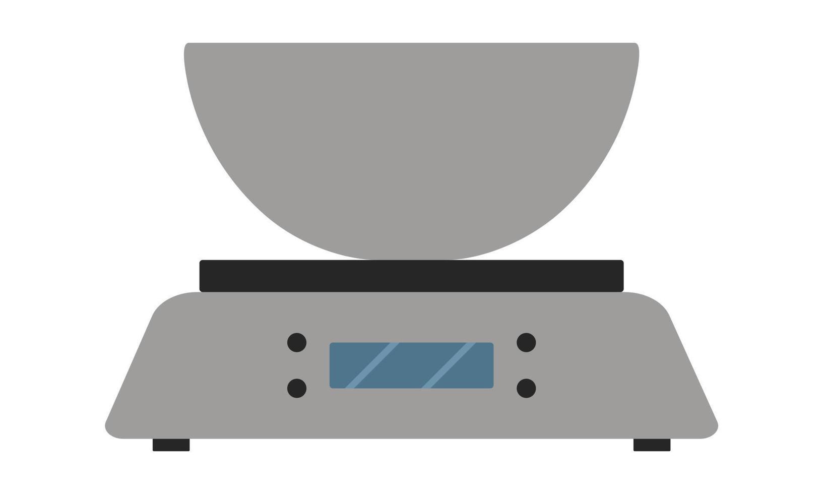 balanças eletrônicas de cozinha com tanque de pesagem. aparelho de cozinha para determinar o peso dos produtos. estilo plano. ilustração vetorial vetor