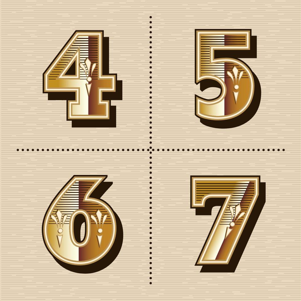 números ocidentais vintage letras alfabeto fonte design ilustração vetorial nubmer 4, 5, 6, 7 vetor
