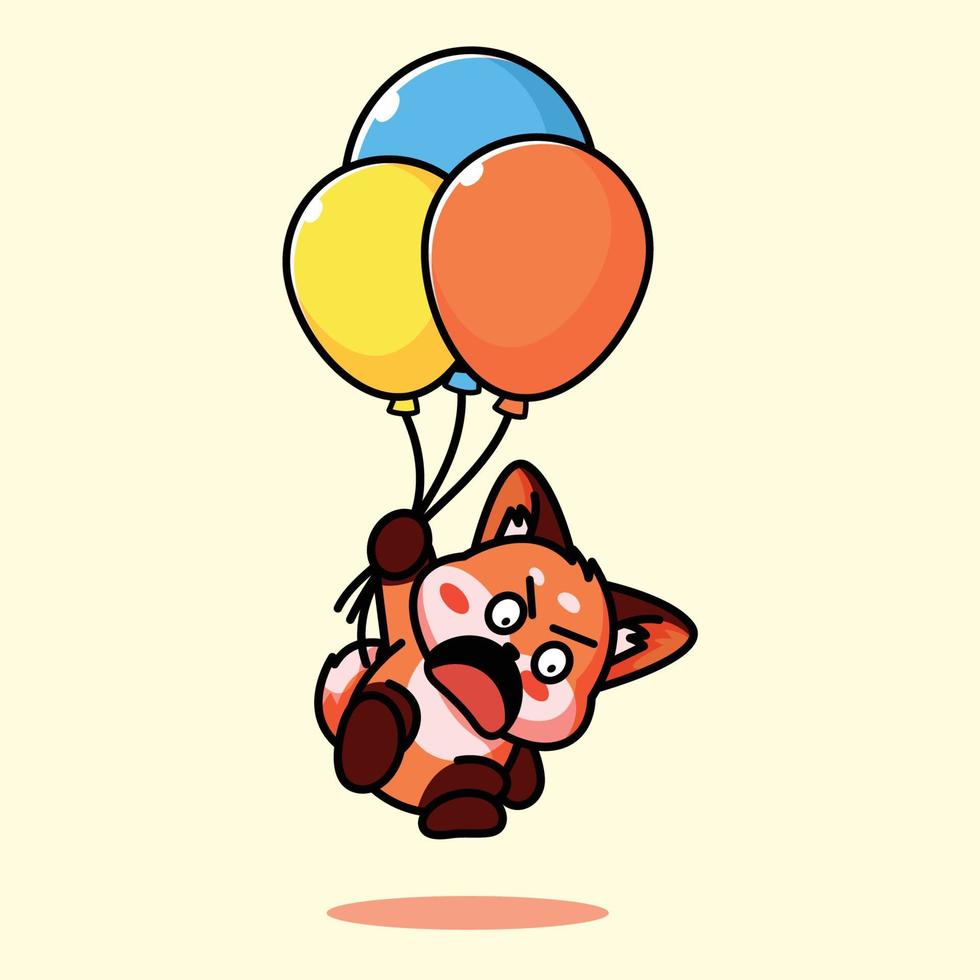 raposa fofa voando com balão vetor