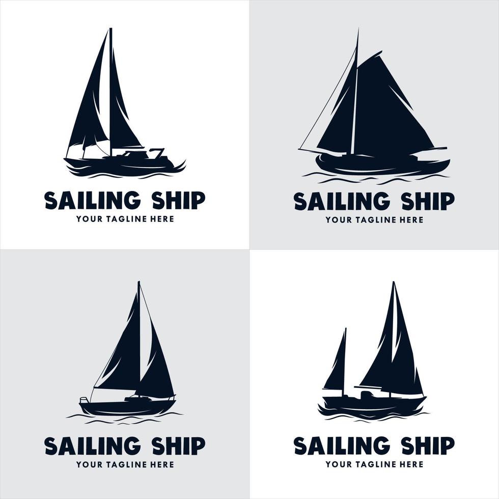 conjunto de design de logotipo de navio à vela vetor