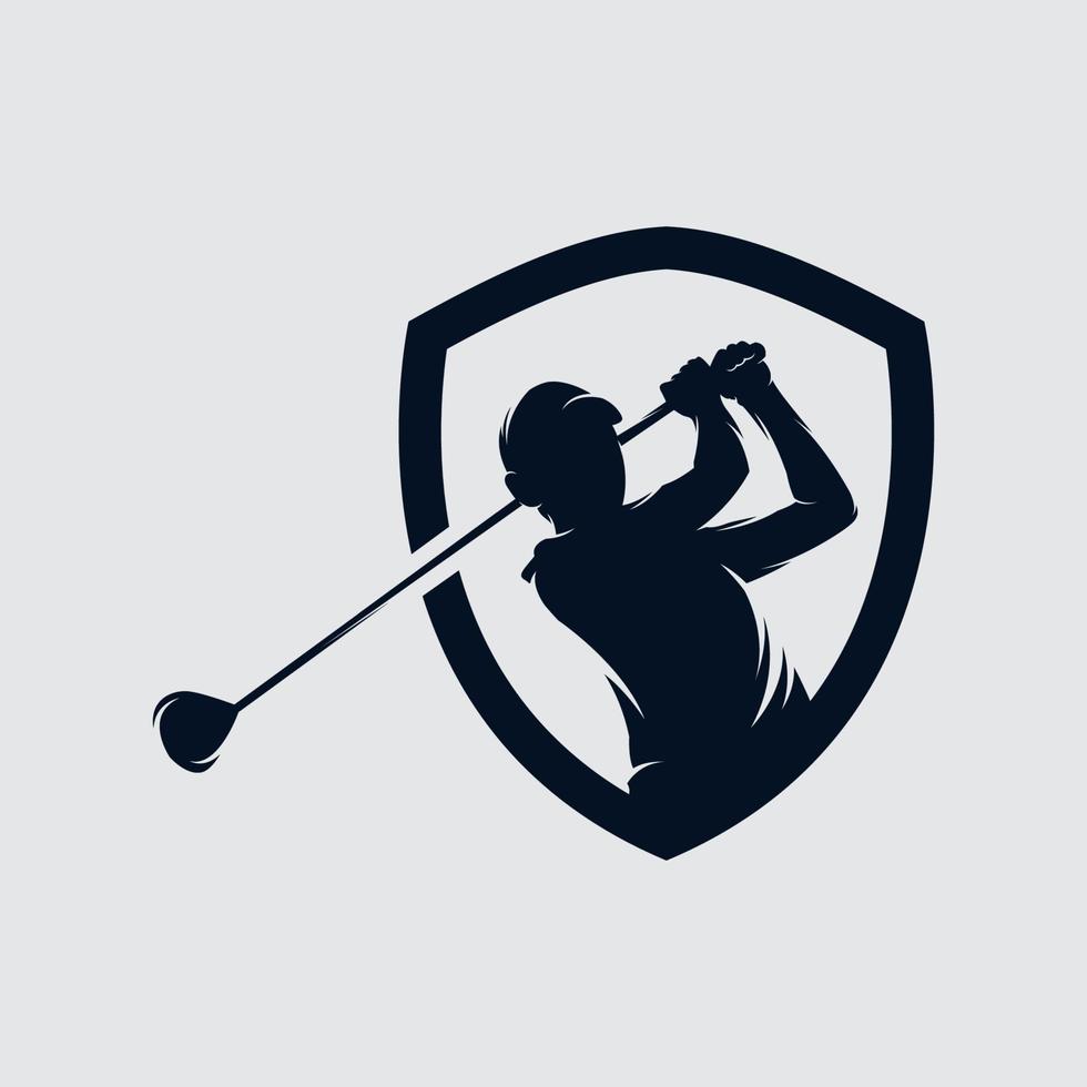 modelo de vetor de design de logotipo de jogador de golfe. clube de golfe de luxo de elite