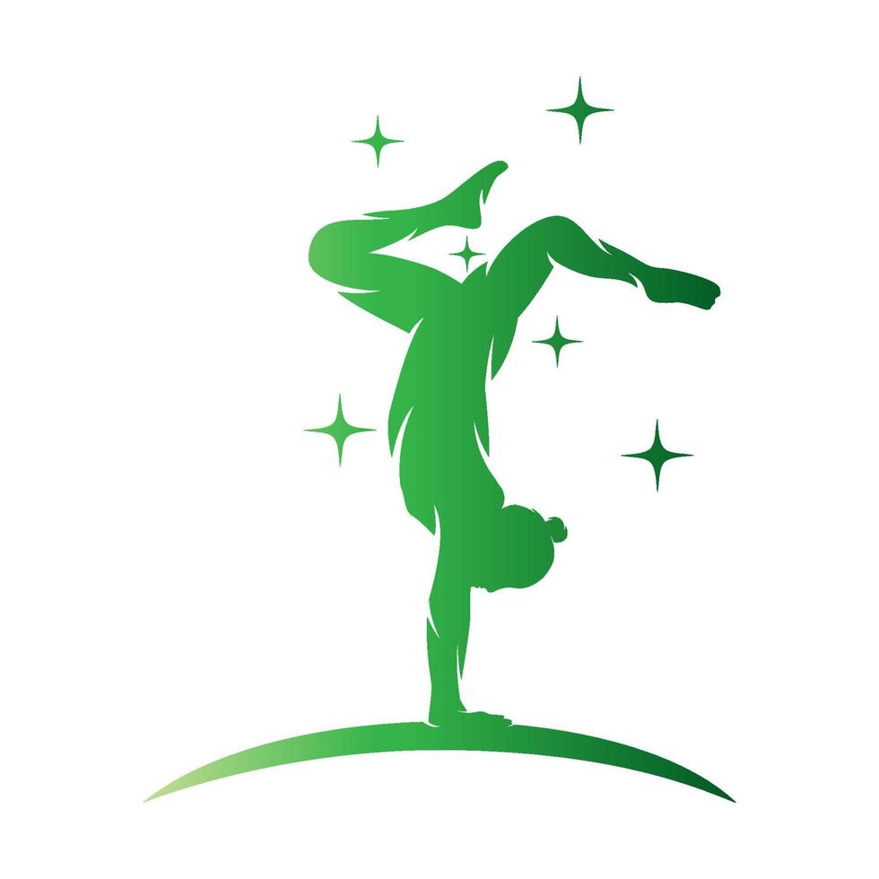 jovem ginasta dança com logotipo de fita vetor