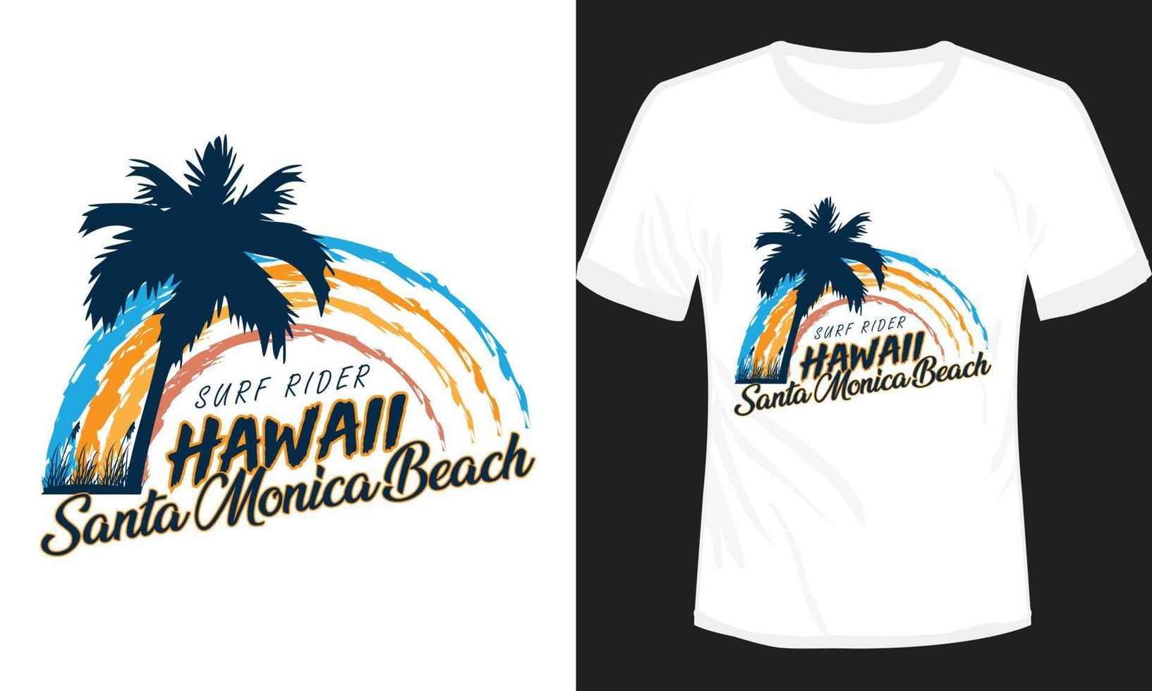 design de camiseta de praia havaí santa monica vetor
