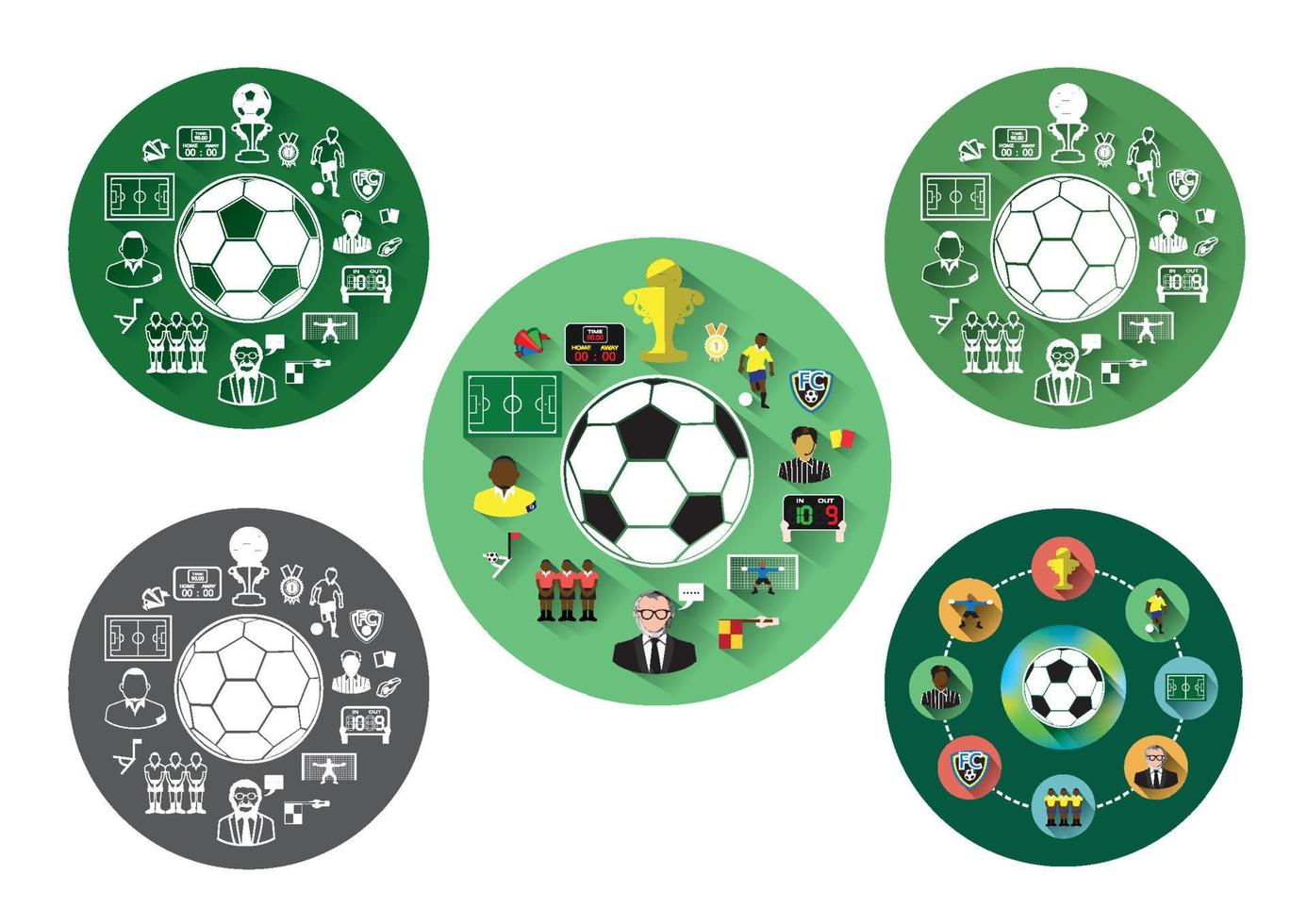 ilustração de cinco conjunto de ícones de futebol de grupo vetor