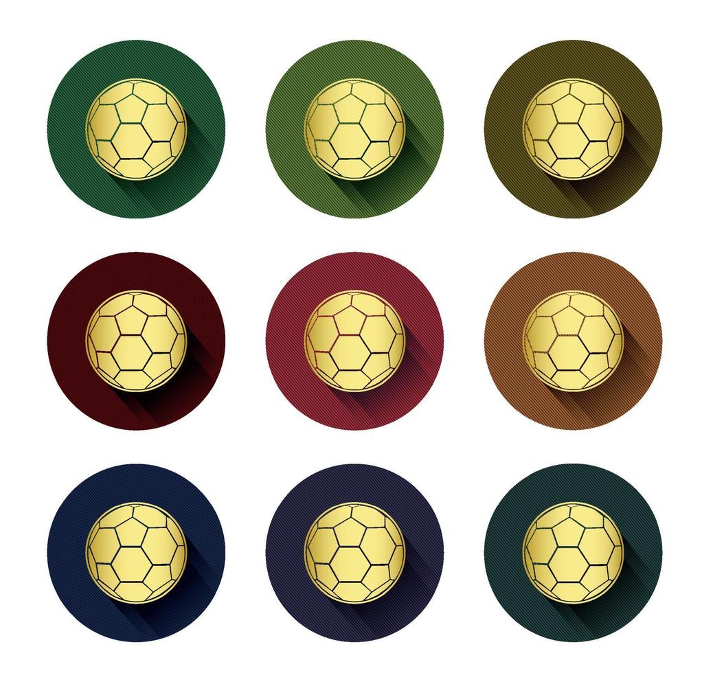 conjunto de ícones de bola de futebol dourada com efeito de sombra longa vetor