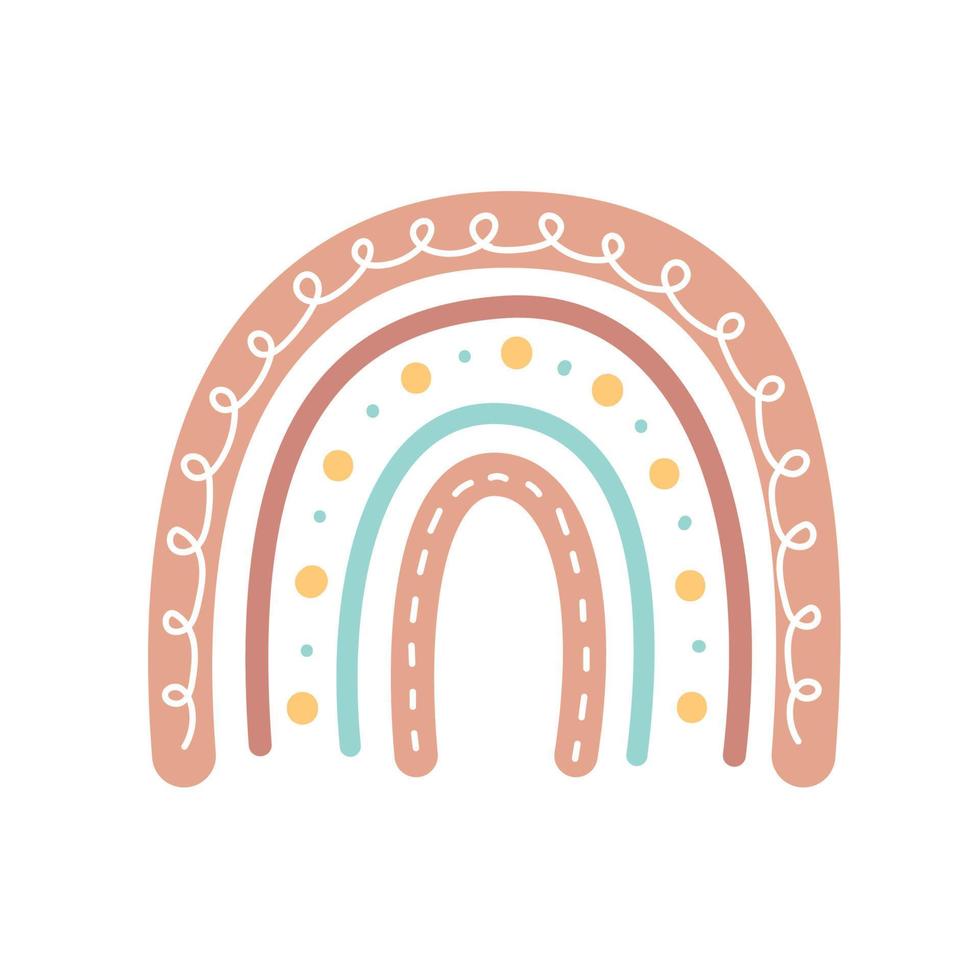 boho arco-íris. elementos decorativos de cartão de saudação de bebê arco-íris pastel desenhados à mão vetor