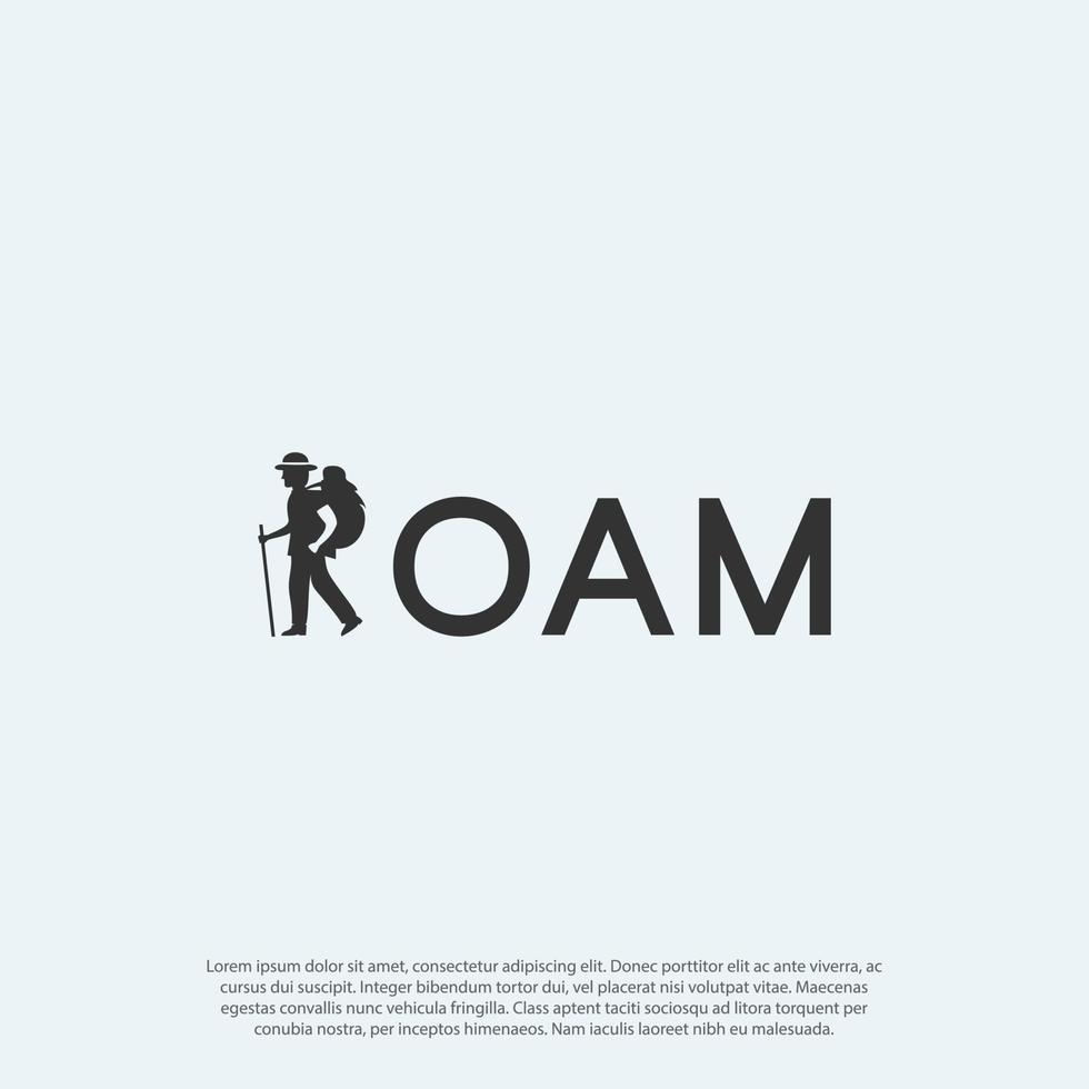 vetor de logotipo de roaming, combinando forma de homem ambulante ou homem viajante e letra r para letras de roaming