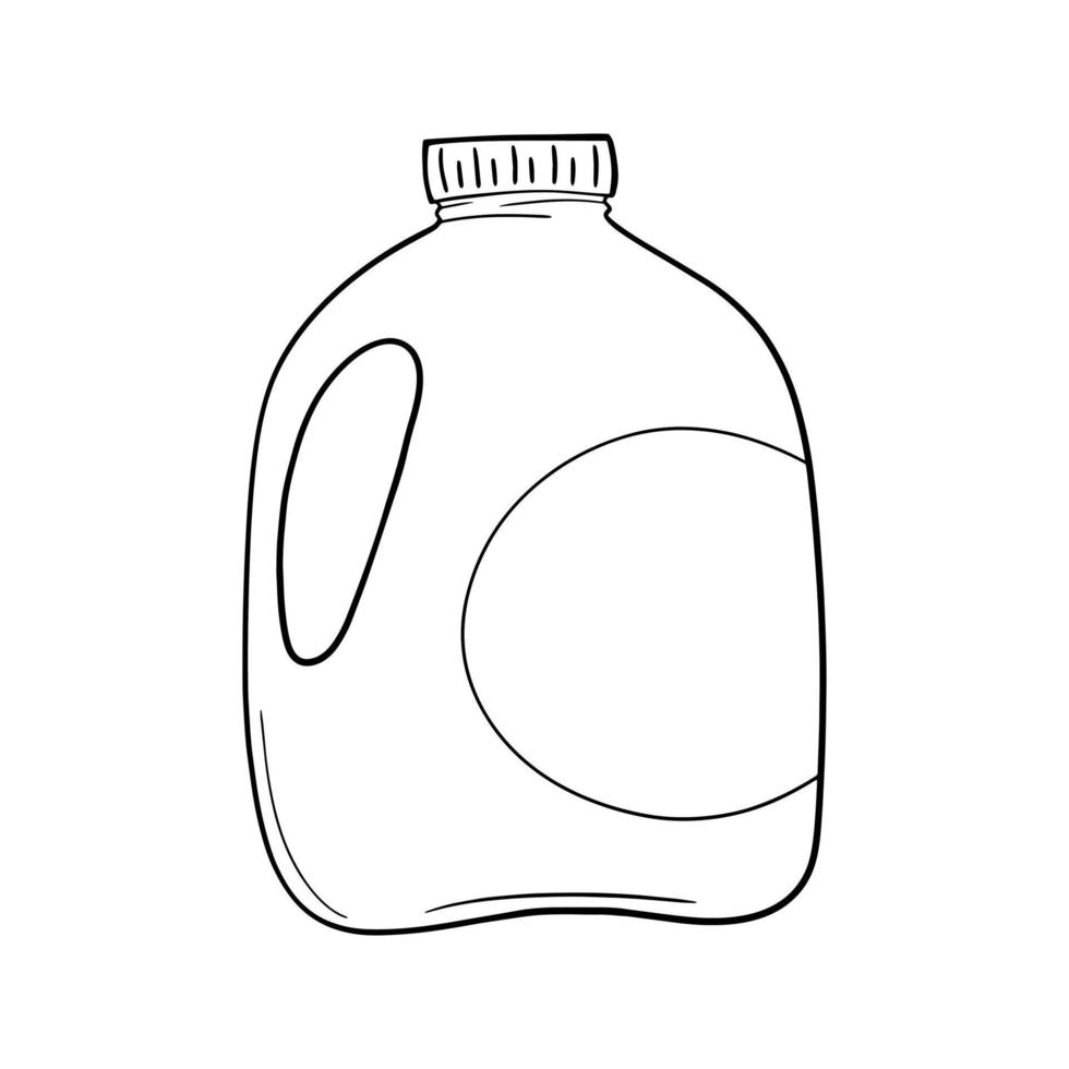 imagem monocromática, grande recipiente de plástico com leite, garrafa de leite, ilustração vetorial em estilo cartoon em um fundo branco vetor