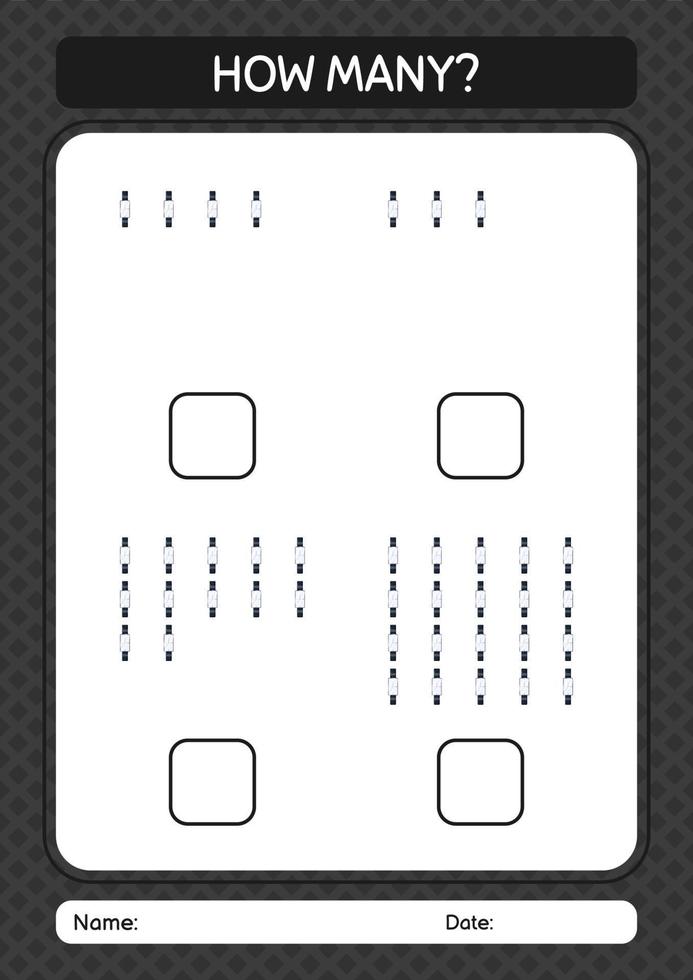 quantos jogo de contagem com relógio. planilha para crianças pré-escolares, folha de atividades para crianças vetor