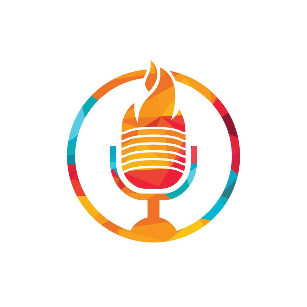 modelo de design de logotipo de podcast de fogo. chama fogo podcast mic logo vector icon ilustração.