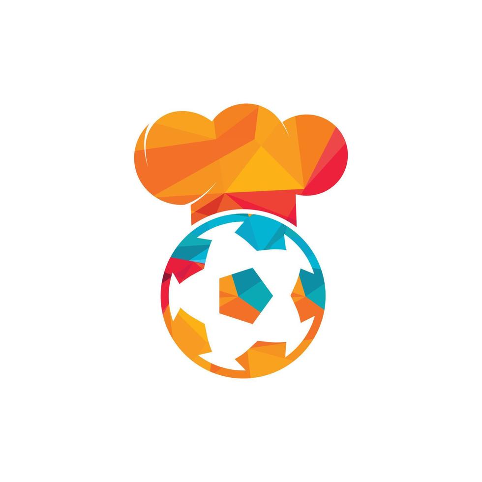 design de logotipo de vetor de chef de futebol. bola de futebol e design de ícone de chapéu de chef.