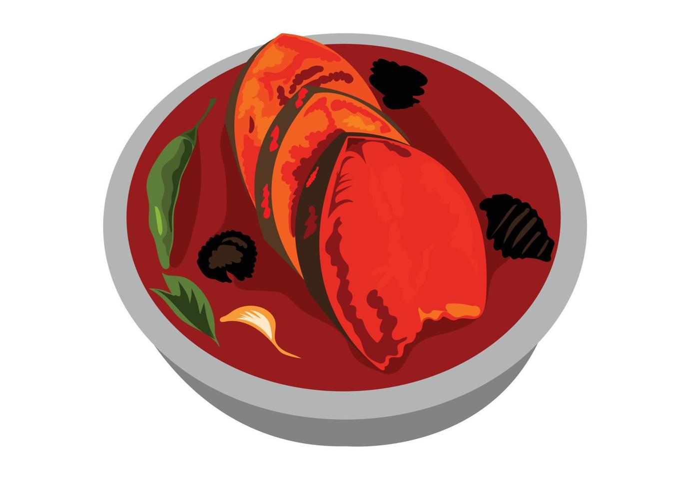 caril de peixe ilustração de comida indiana e paquistanesa vetor