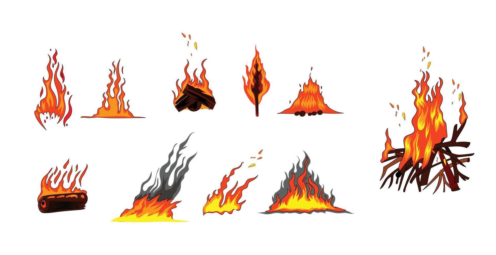 conjunto de ilustração vetorial de fogo vetor