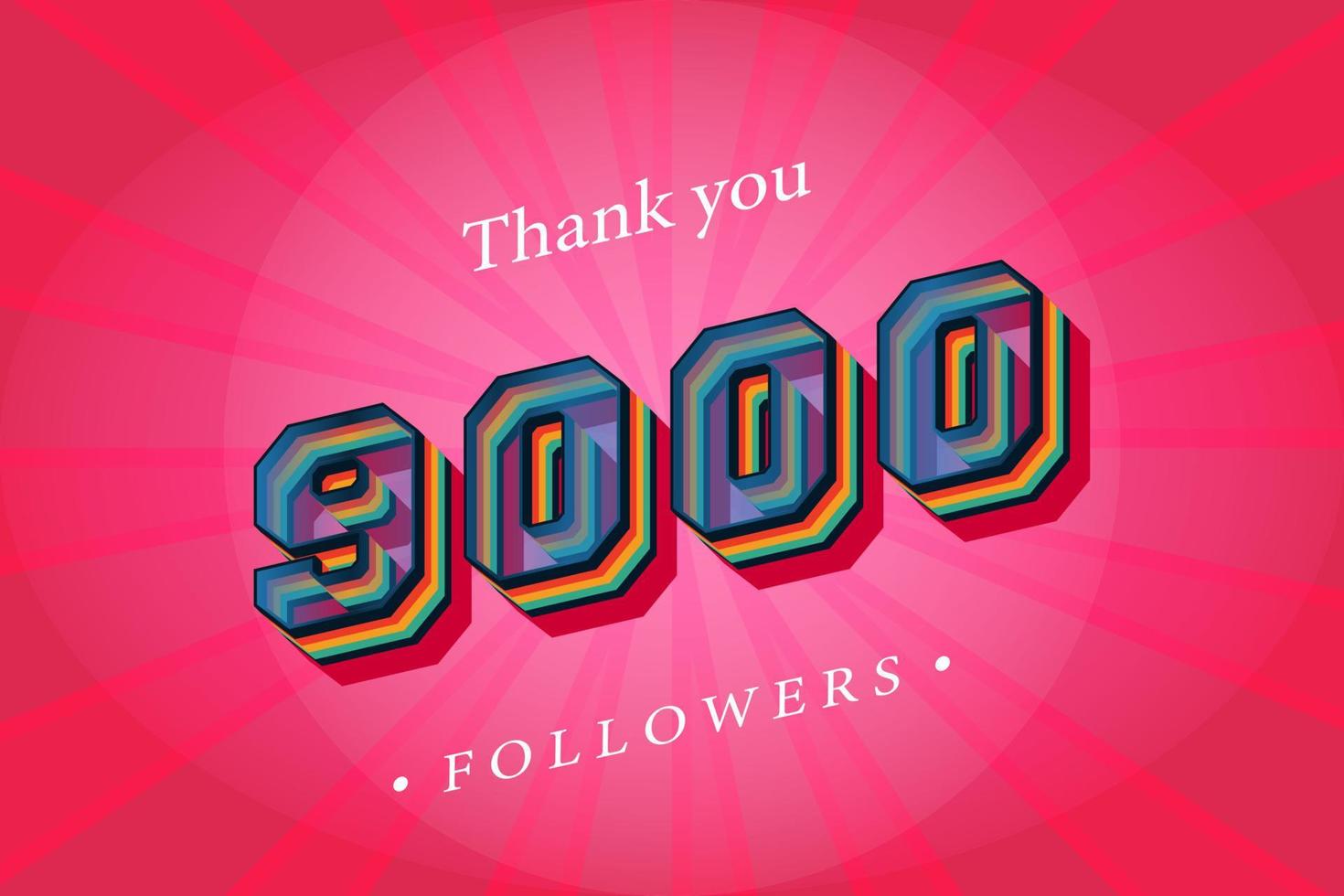 obrigado 9000 seguidores sociais e assinantes com números na moda efeito de texto retrô renderização 3d vetor