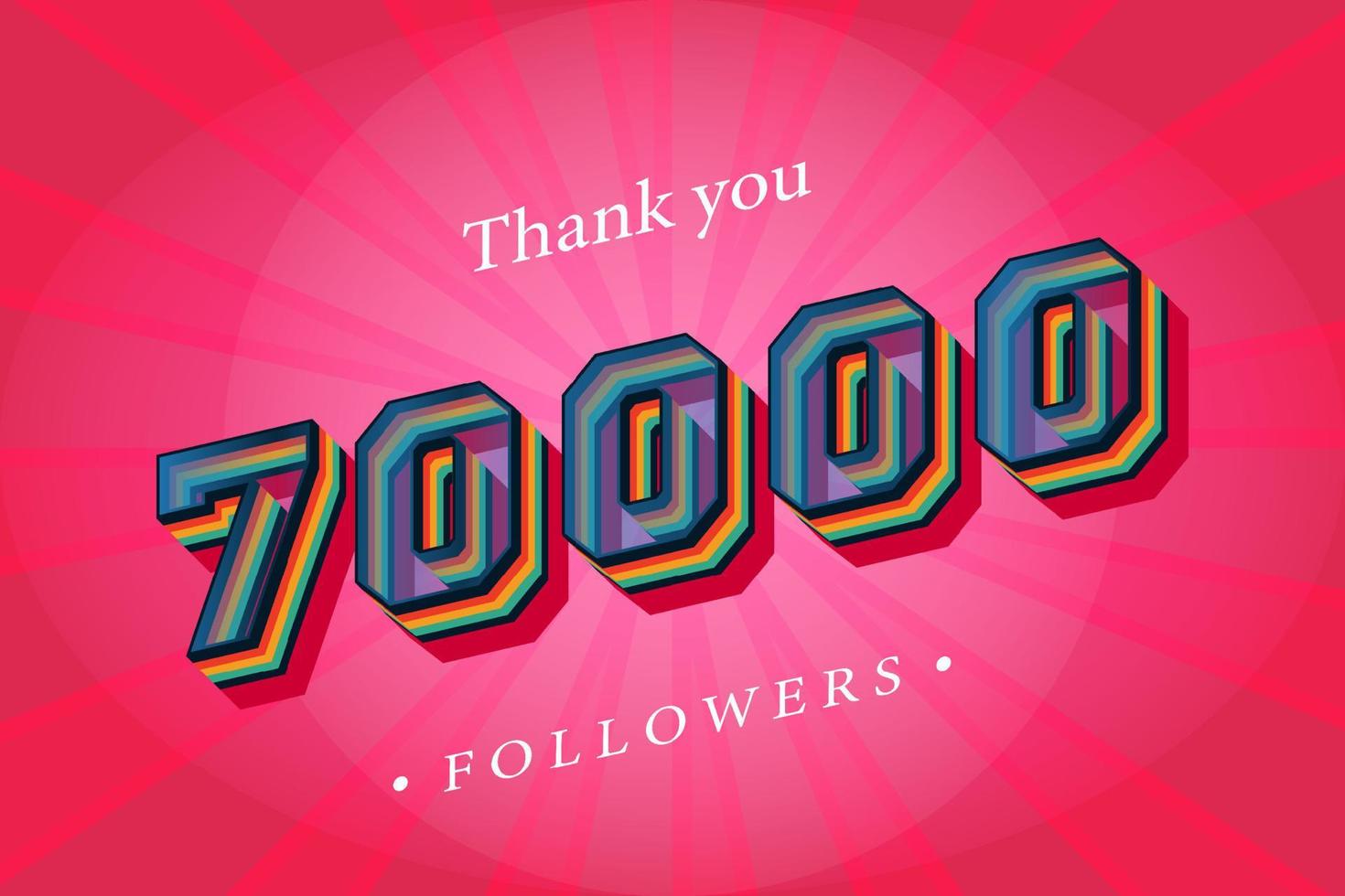 obrigado 70000 seguidores sociais e assinantes com números na moda efeito de texto retrô renderização 3d vetor