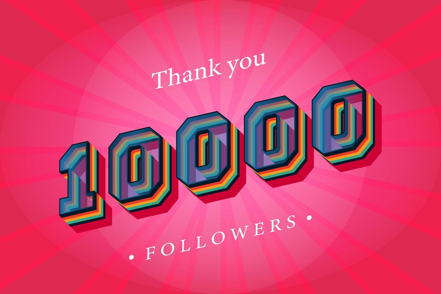 obrigado 10000 seguidores sociais e assinantes com números na moda efeito de texto retrô renderização 3d vetor