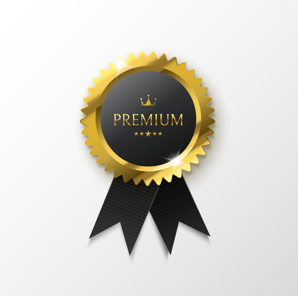 medalha de ouro premium com fita preta isolada em branco. emblema de qualidade premium. vetor