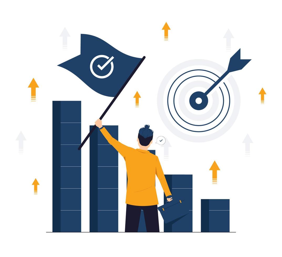 plano de negócios, segmentação de mercado, atingir metas alvo, gestão de pessoal, alvo com setas, desafio de negócios e ilustração do conceito de realização de metas vetor