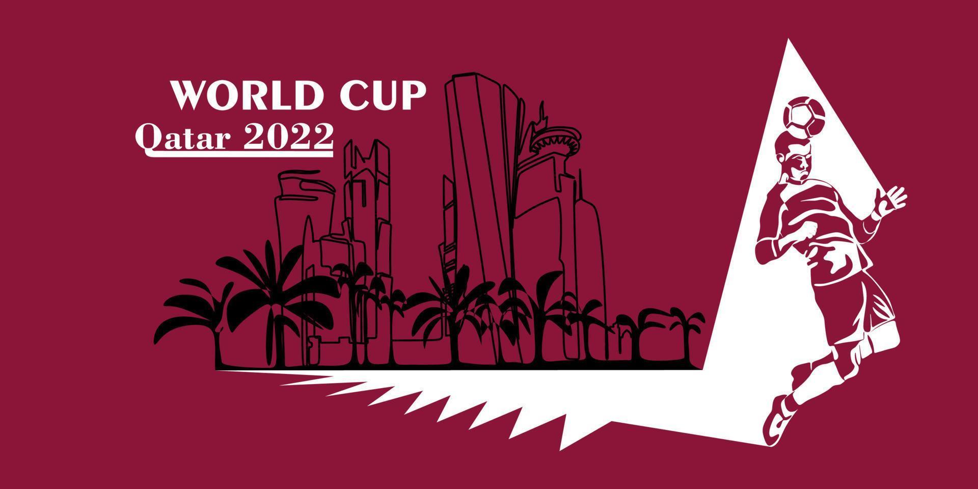 copa do mundo no catar em 2022 banner. vetor estilizado isolado ilustração moderna da capital doha cidade com símbolo, cores e bandeira