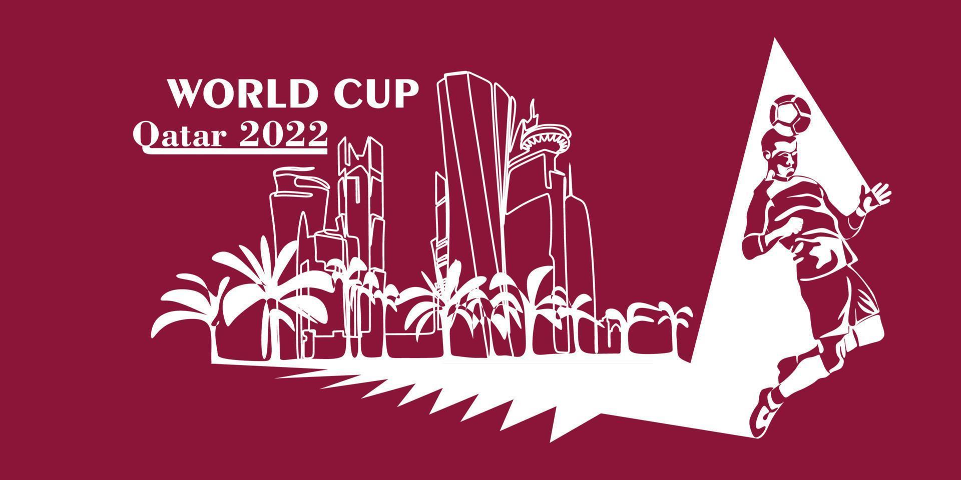 copa do mundo no catar em 2022 banner. vetor estilizado isolado ilustração moderna da capital doha cidade com símbolo, cores e bandeira