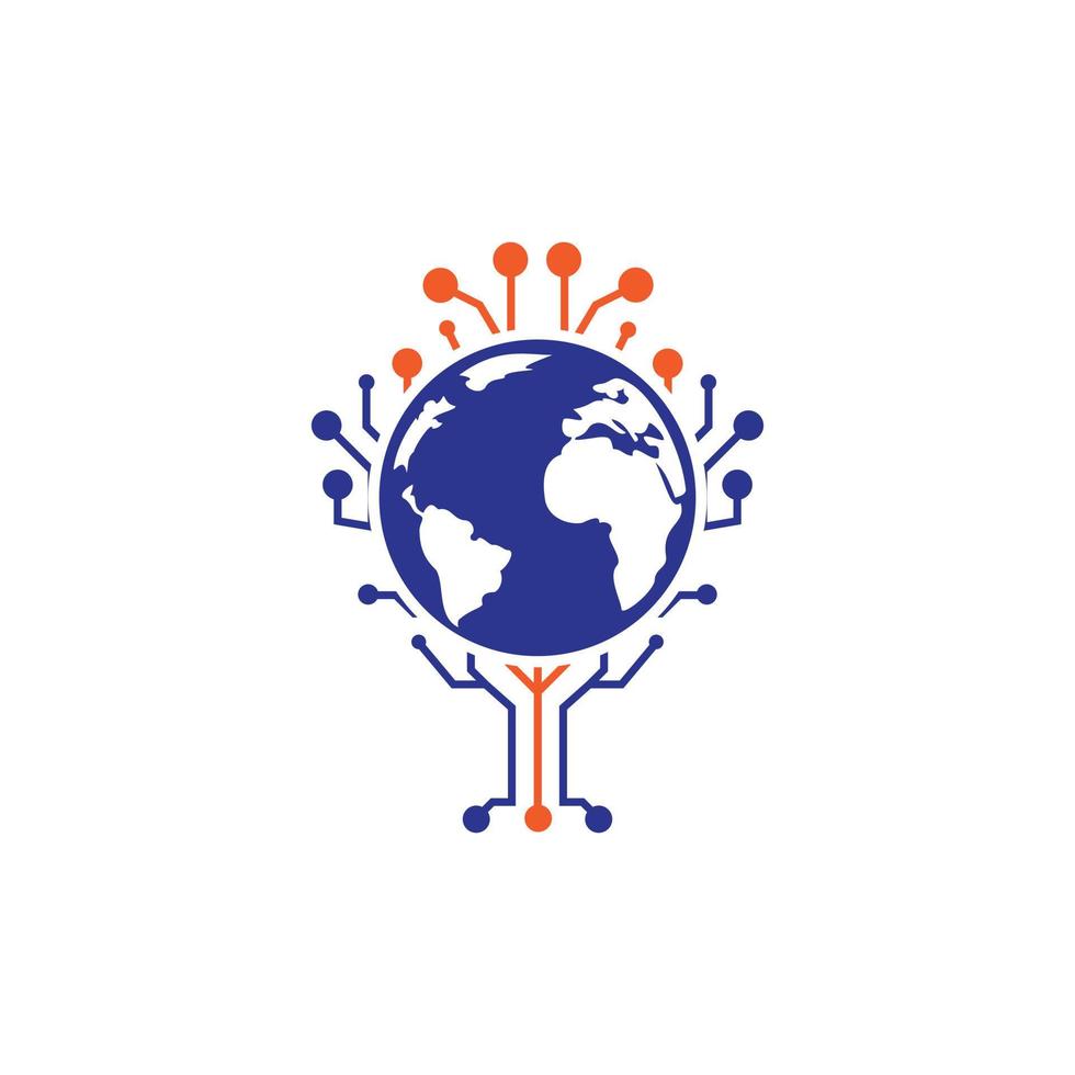 modelo de design de logotipo de vetor de tecnologia mundial. globo e design de ícone de árvore de tecnologia.