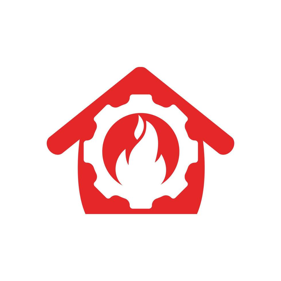 design de logotipo de vetor de restaurações em casa. engrenagem e fogo com design de vetor de ícone em casa.
