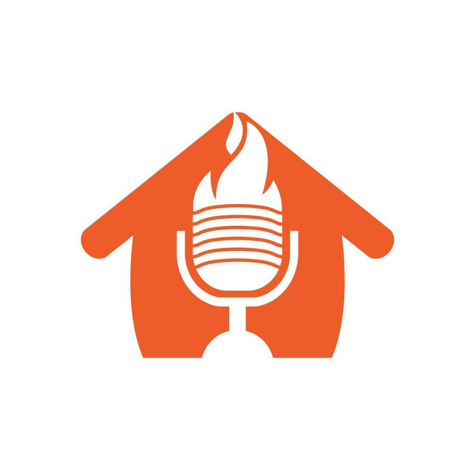 modelo de design de logotipo de podcast de fogo. conceito de logotipo de casa de estúdio de podcast. vetor