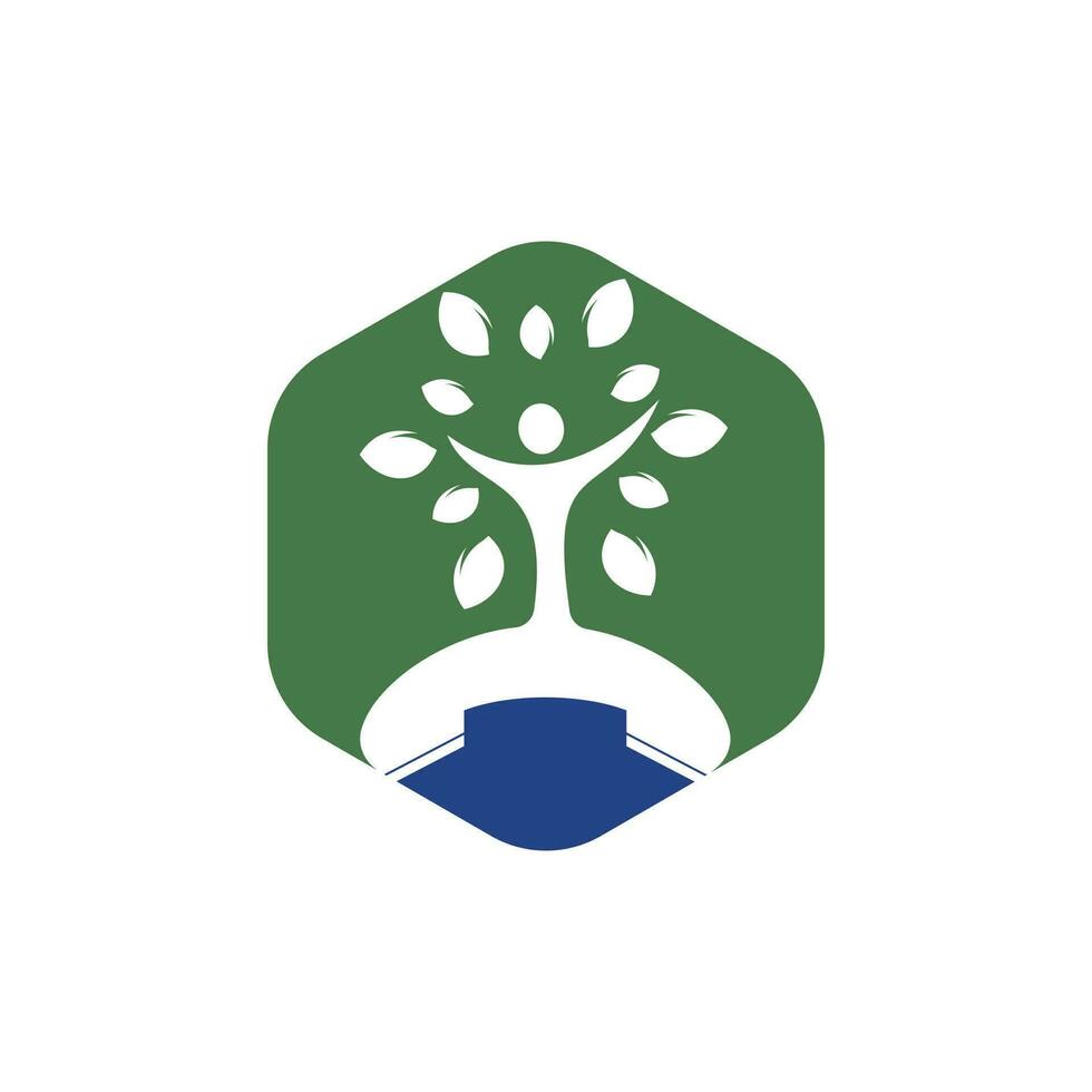 design de logotipo de vetor de chamada de natureza. modelo de design de ícone de monofone e árvore humana.