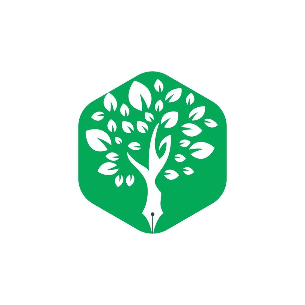 modelo de design de logotipo de vetor de caneta de árvore. escritor e conceito de logotipo da natureza.